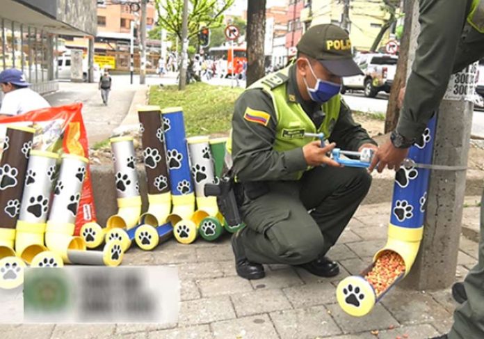Policiais transformam canos em comedouros pra cães abandonados