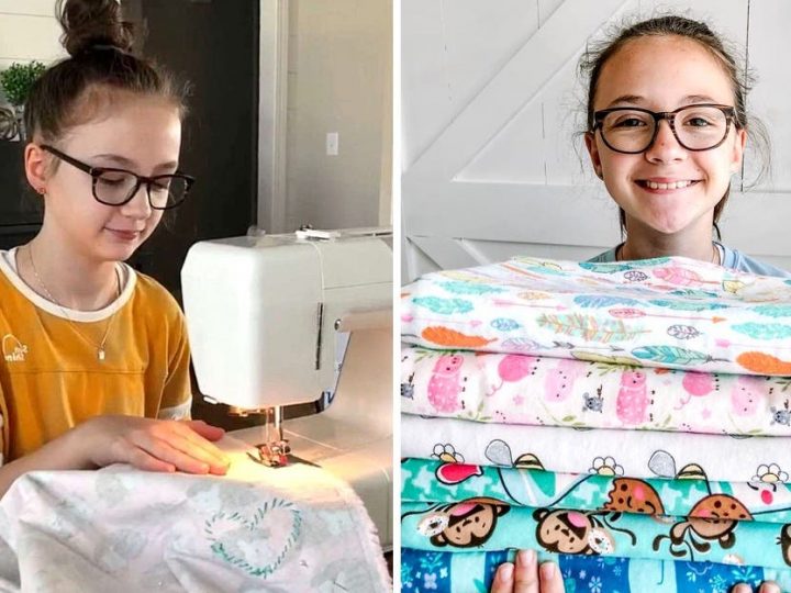 Menina de 11 anos produz milhares de máscaras e centenas de cobertores para crianças de baixa renda