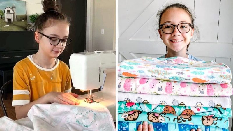 Menina de 11 anos produz milhares de máscaras e centenas de cobertores para crianças de baixa renda