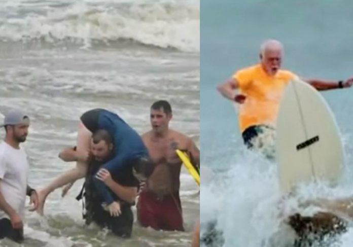 Surfista idoso ajuda a salvar duas garotas que se afogavam no mar