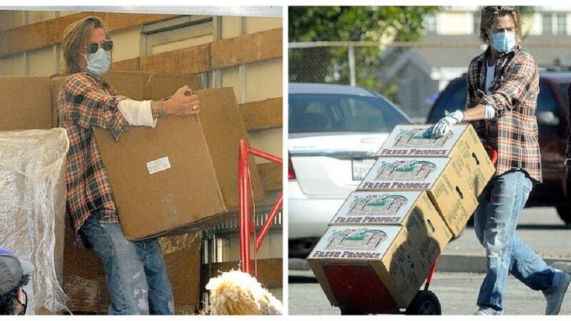 Brad Pitt entrega alimentos para pessoas necessitadas durante a pandemia