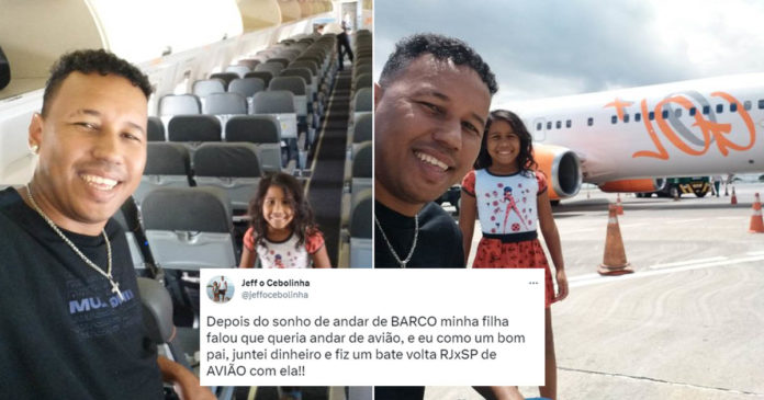 Pai viraliza ao realizar sonho da filha de andar de avião com bate e volta do Rio para SP