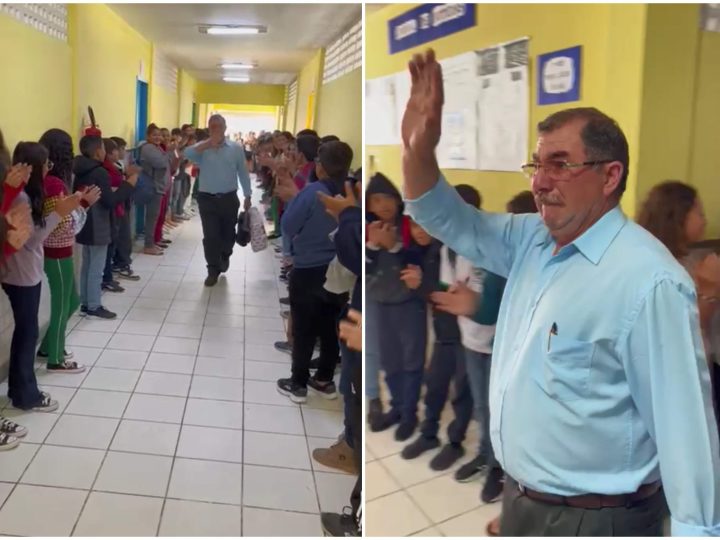 Emoção: professor do ES é aplaudido por alunos em “corredor humano” ao se aposentar